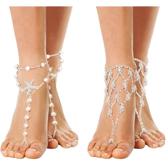 2 Pairs Barefoot Sandals- Beach Anklet Chain with Starfish for Women - Picture 2 of 6